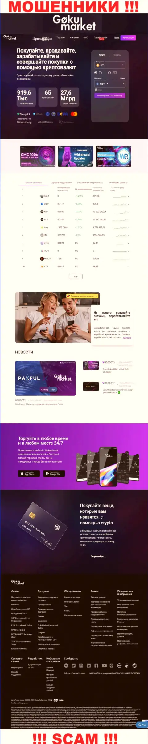 Внешний вид веб-ресурса мошеннической конторы GokuMarket