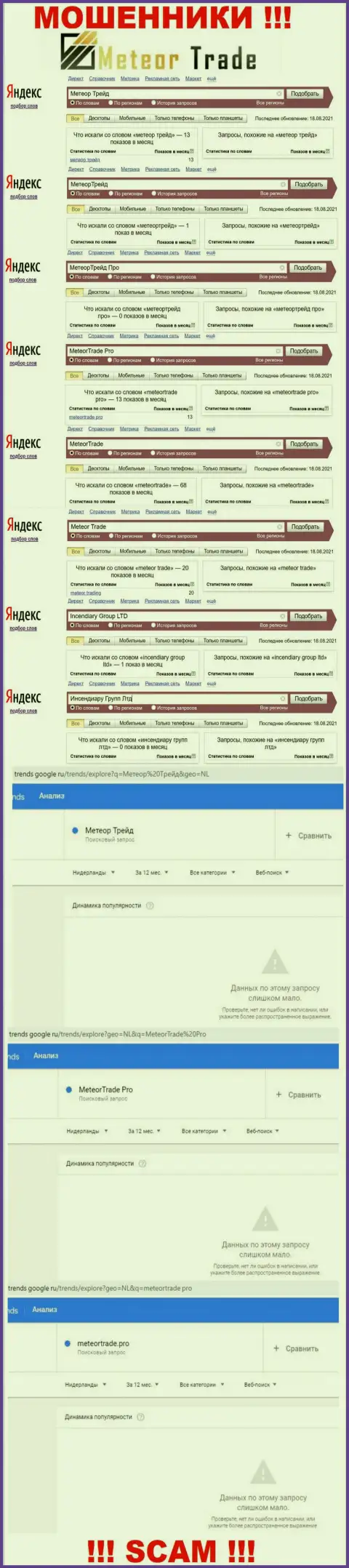 Анализ запросов, касательно мошенников МетеорТрейд, в сети