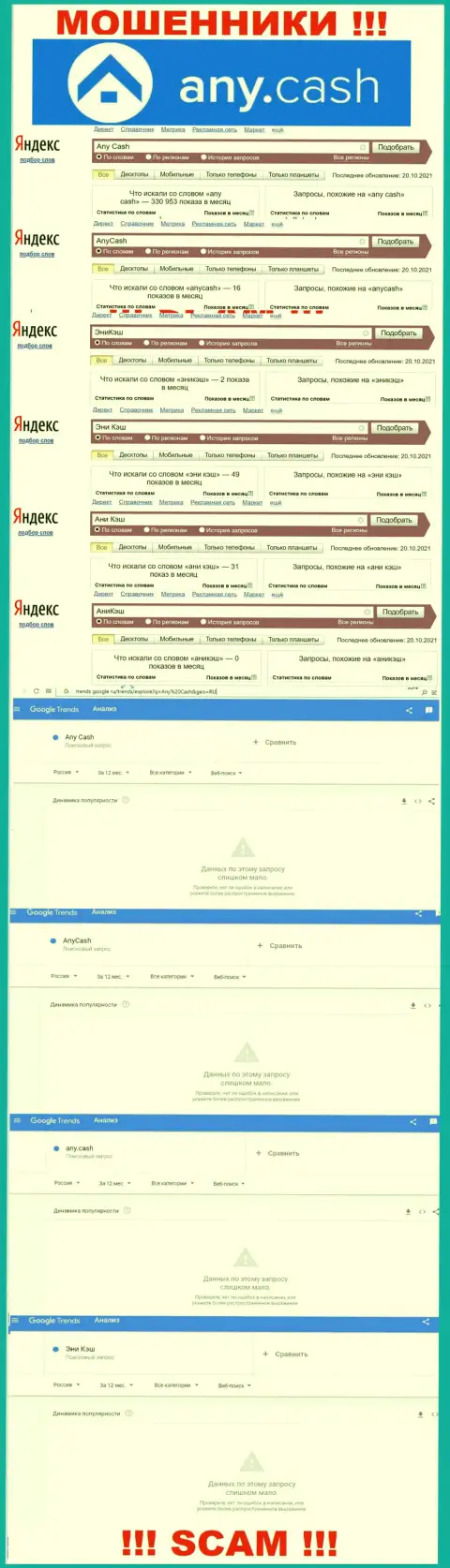 Данные сведения показывают, сколько конкретно народа интересовались internet мошенниками Any Cash