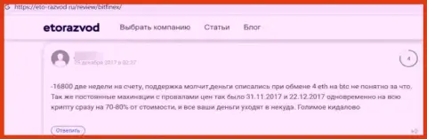 Очередная жалоба доверчивого клиента на преступно действующую контору Bitfinex, осторожнее