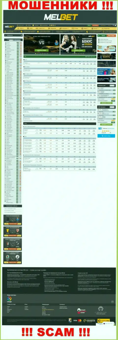 Внешний вид официального веб-ресурса противозаконно действующей организации МелБет
