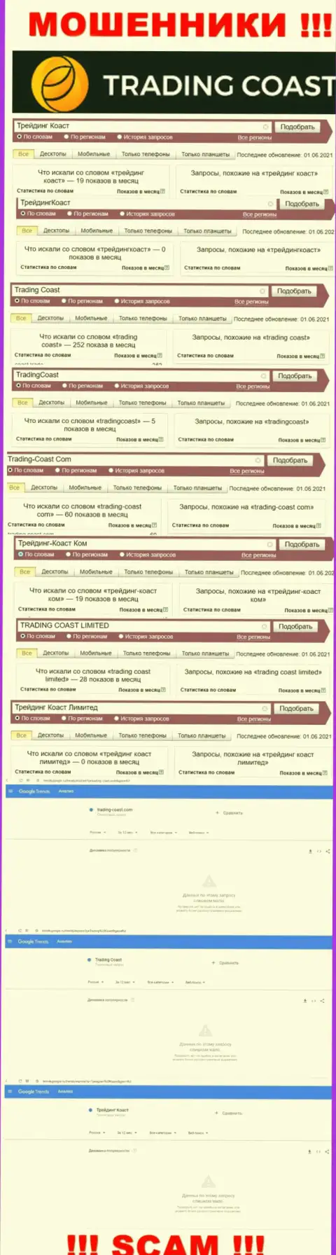 Статистические данные онлайн запросов по бренду Trading Coast во всемирной паутине