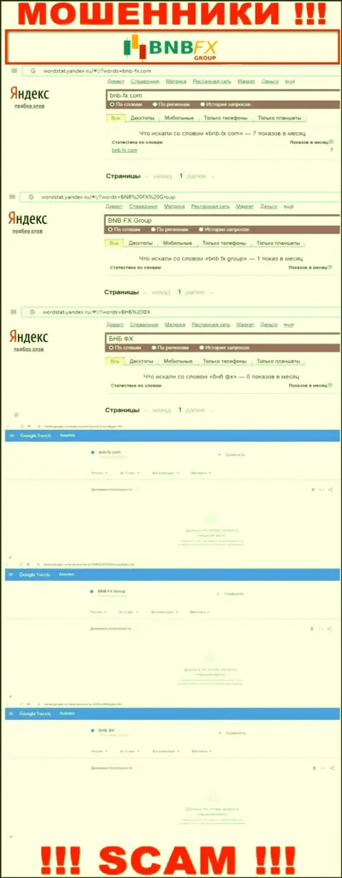 Статистические данные поисковых запросов по бренду БНБ ФХ в сети Интернет