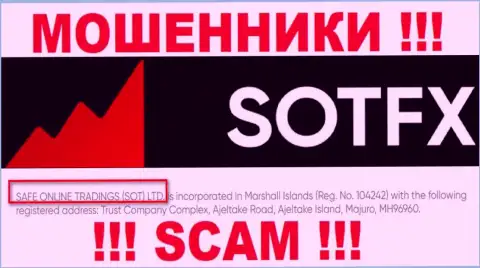 Данные о юридическом лице компании SotFX, это Сафе Онлайн Трейдинг (Сот) Лтд