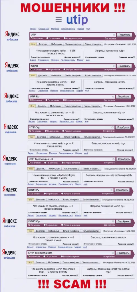 Поисковые запросы по разводилам UTIP