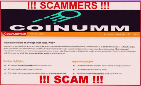 Information about Coinumm Com swindlers from scamadviser com