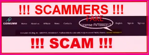 Coinumm Com scammers do not have a license - look out