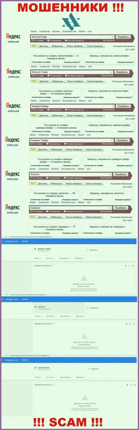 Статистические показатели о брендовых online-запросах в отношении мошенников Амикрон