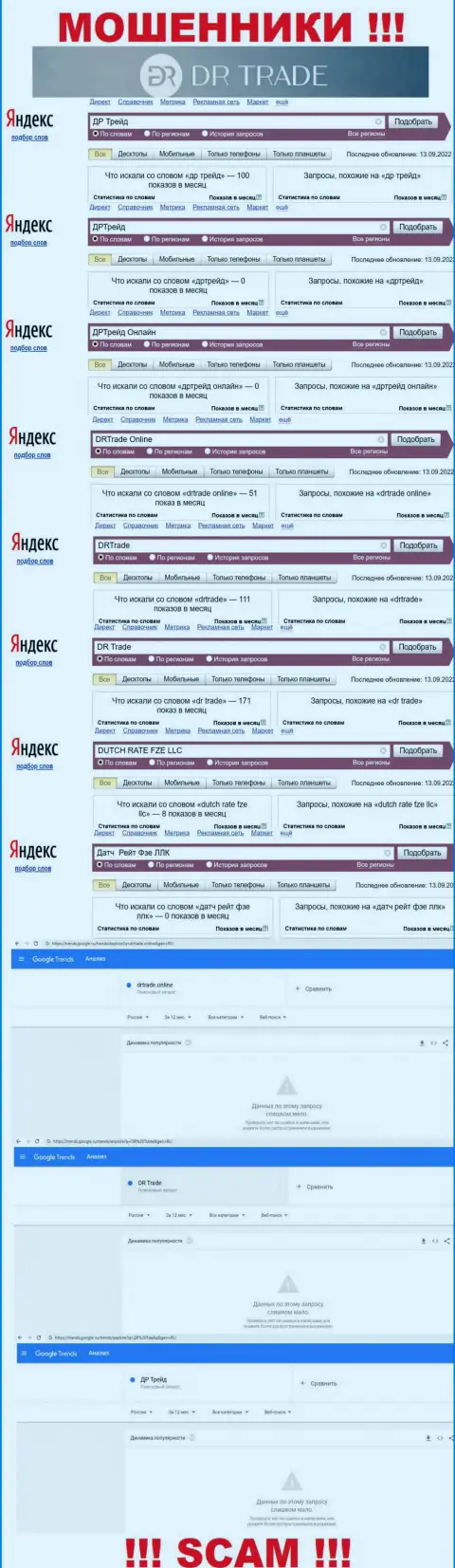 Число брендовых онлайн-запросов по мошенникам DR Trade