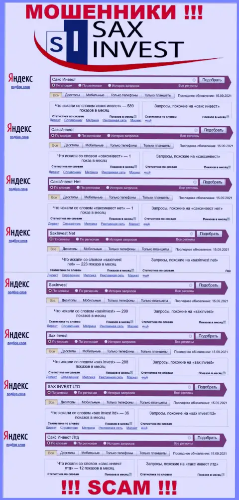 Статистика поисковых запросов по бренду СаксИнвест