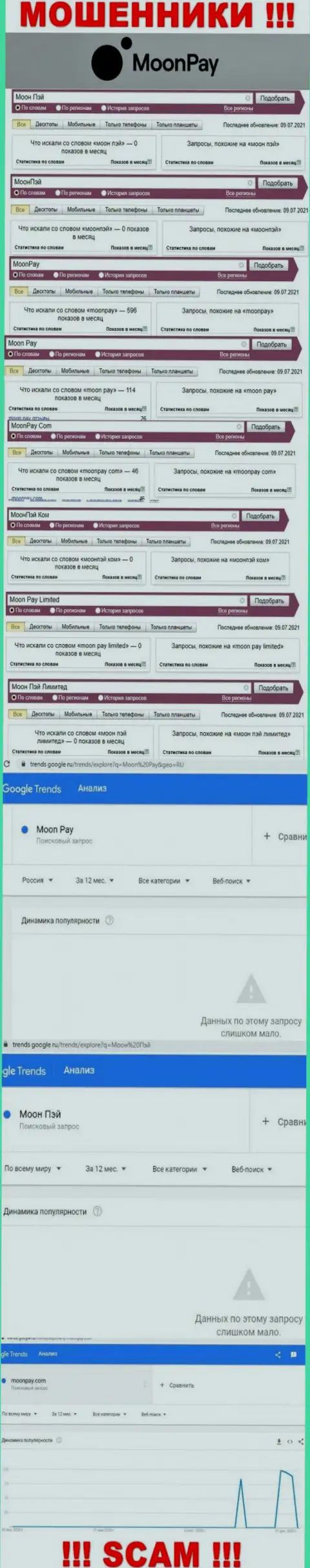 Статистические сведения брендовых онлайн-запросов по неправомерно действующей конторе Моон Пэй