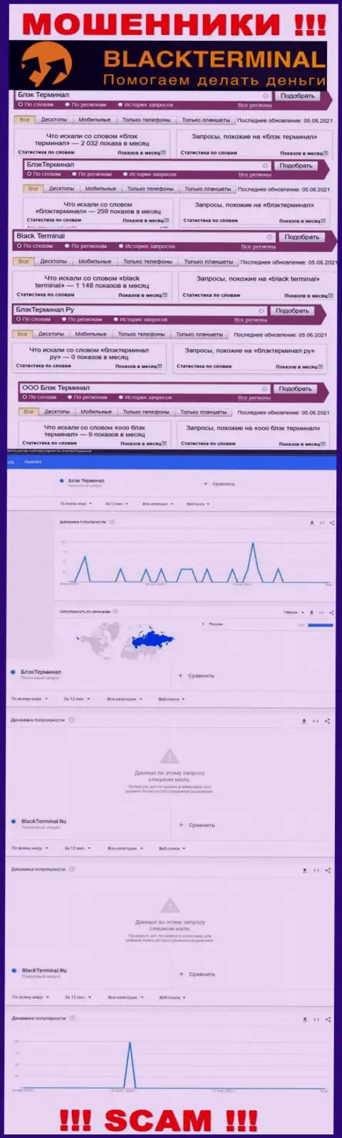 Число онлайн-запросов данных об махинаторах Блэк Терминал в инете