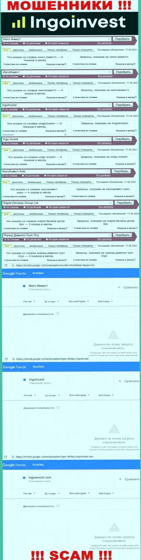 Аналитика запросов по разводилам Ingo Invest во всемирной интернет паутине