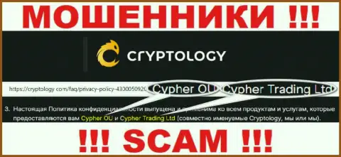 Сведения о юридическом лице компании Cryptology, им является Cypher OÜ