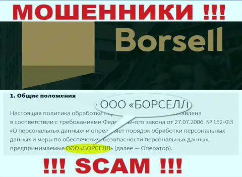 Лохотронщики Borsell Ru принадлежат юридическому лицу - ООО БОРСЕЛЛ