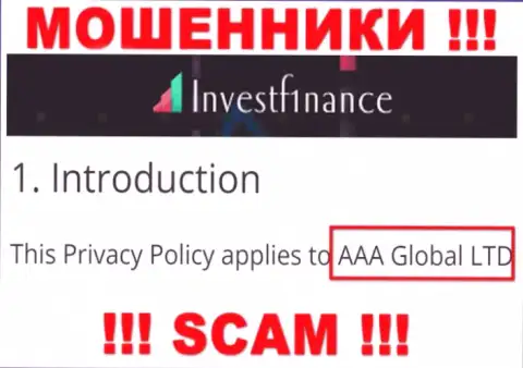 Компания ИнвестЭФ1инанс Ком находится под крылом конторы AAA Global Ltd