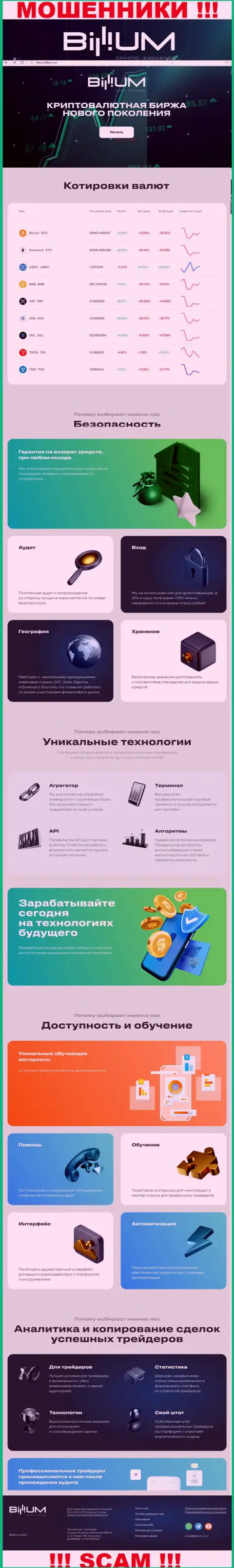 Информация об официальном сайте шулеров Биллиум