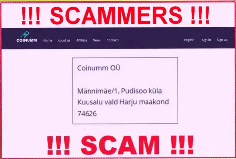 Coinumm scammers company address