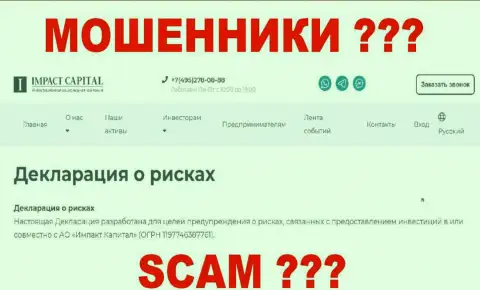 Декларация о рисках от Impact Capital с сайта конторы