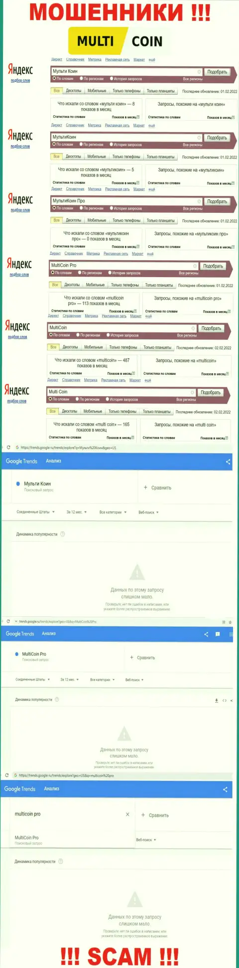 Статистические показатели поисковых запросов по бренду Multi Coin
