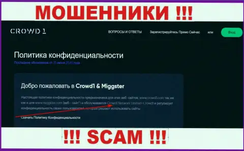 Информация о юр. лице internet ворюг Crowd1 Com