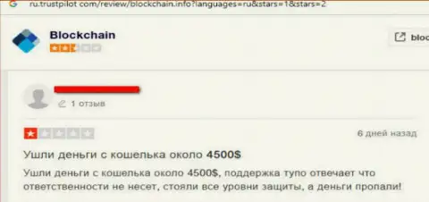 Blockchain это противозаконный крипто кошелек, где денежные активы исчезают бесследно (отзыв)