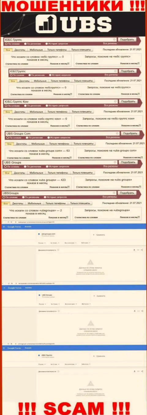 Скрин результатов поисковых запросов по противоправно действующей компании ЮБС Группс