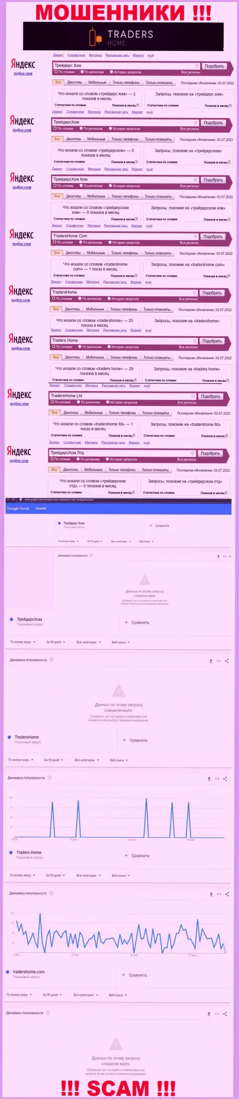 Сколько раз интересовались мошенниками Трейдерс Хом в поисковиках интернет сети ?