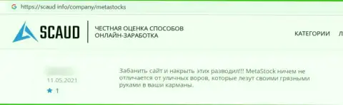 Один из отзывов, оставленный под обзором интернет жулика MetaStocks