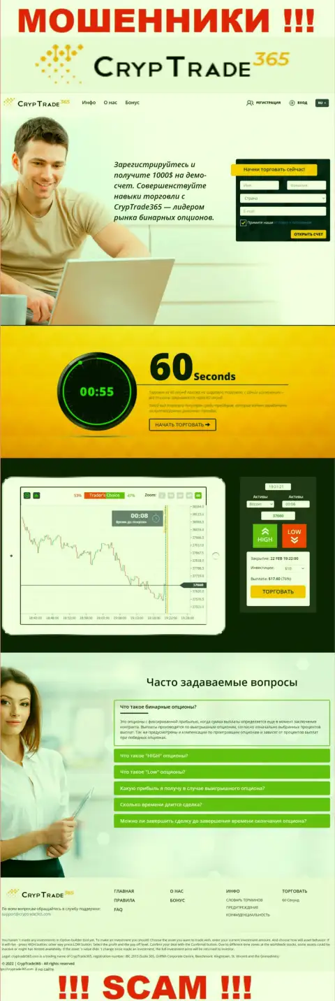 CrypTrade365 Com это типичный разводняк, который ориентирован на наивных людей