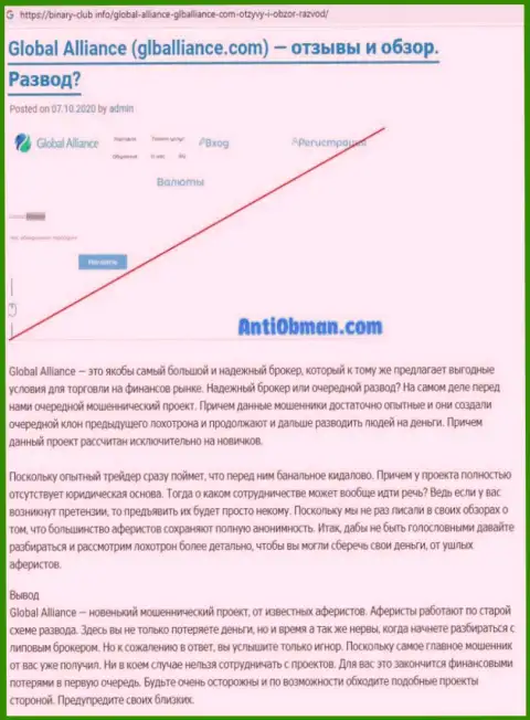Обзор неправомерных деяний GlobalAlliance, как мошенника - взаимодействие завершается прикарманиванием вложенных денежных средств