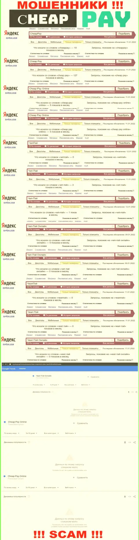 Статистика internet запросов в поисковиках касательно мошенников Чеап Пэй Онлайн