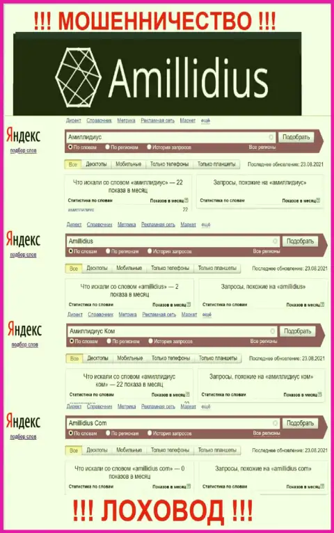 Результат запросов информации про мошенников Амиллидиус в инете