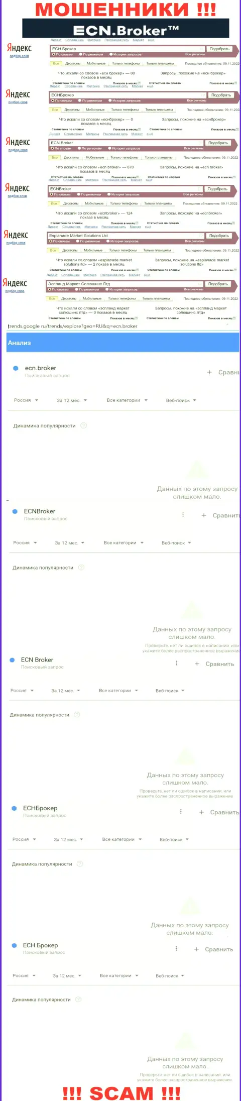 Количество online запросов по лохотронщикам ECN Broker